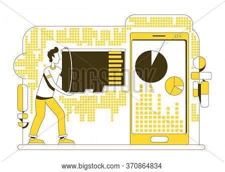 Memory Card Thin Line Concept Vector Illustration. User Holding Data Storage Device 2d Cartoon Chara