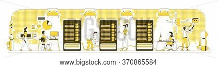 Enterprise Storage System Thin Line Concept Vector Illustration. Datacenter Administrators 2d Cartoo