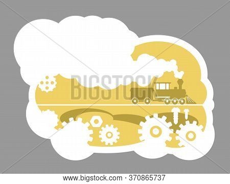 Railroad 2d Vector Web Banner, Poster. Technical Work. Mechanic Cogs. Railway Industry Flat Scenery 
