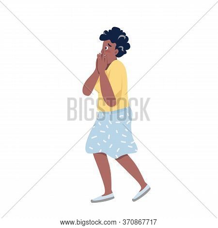 Shocked Woman Flat Color Vector Detailed Character. Stunned African American Lady Isolated Cartoon I
