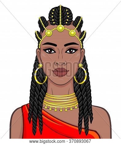 African Beauty: Animation Portrait Of The  Beautiful Black Woman In A Afro-hair And Gold Jewelry. Co