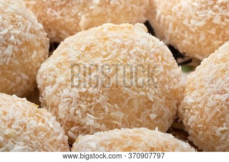 Moroccan festive homemade coconut cookies close up full frame