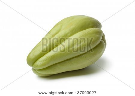  Whole single fresh chayote on white background