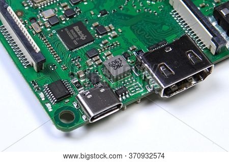 Moscow, Russia - June 11, 2020: Pay A Mini Computer With A Processor And Interface Connectors. Minia