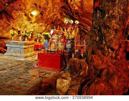 Buddhist Altar In Huong Tich Cave In Perfume Pagoda Complex