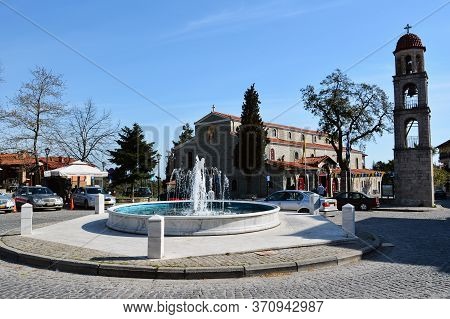 Litochoro, Greece - April 12, 2015: St Nicolas Church Located At The Main Square Of Litohoro Village