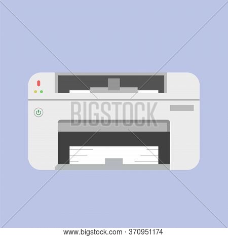 Printer With Paper Flat Icon, Laser Ink Jet Copier . Flat Design Vector Illustration Isolated On Vio