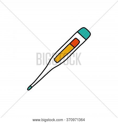 Digital Thermometer Doodle Icon, Vector Color Illustration