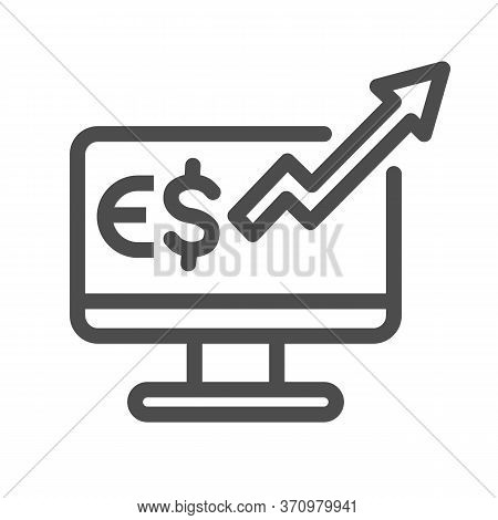 Euro Rate Increase On Computer Monitor Line Icon, Business Strategy Concept, Euro Market Monitoring 
