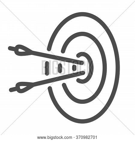 Two Arrow Hit Target Line Icon, Marketing Strategy Concept, Dart With Arrows Sign On White Backgroun
