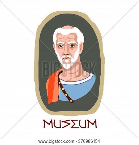 Fayum Funeral Portrait Of An Ancient Greek Old Man, Museum Exhibit, Color Vector Illustration In Car