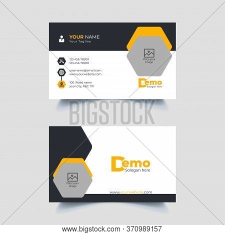 Modern Creative And Clean Yellow Color Corporate Business Card Design Vector Template With Photo. Si