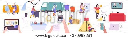 Utility Services Set With Flat Icons Of Community Facilities Infrastructure Elements Human Character