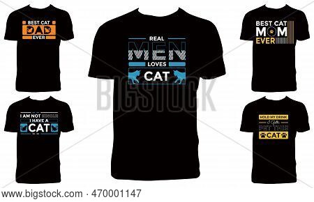 Cat Typographic T Shirt Design Bundle  Vector