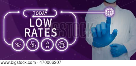 Writing Displaying Text Low Rates. Conceptual Photo A Cost Of An Item Or Service Which Is Usualy At 