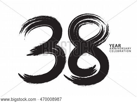 38 Year Anniversary Celebration Logotype Black Paintbrush Vector, 38 Number Design, 38th Birthday In