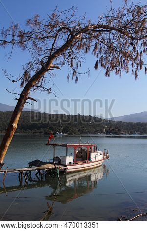 Milas, Mugla, Turkey : 24 January 2023 In The Kazıklı Village Of Milas District, The Boats Of The Lo