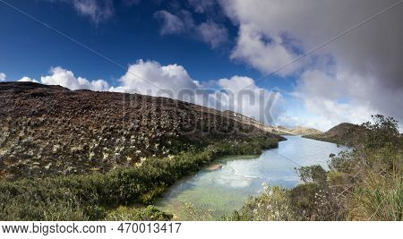 Chisaca Lagoon, Paramo Landscape, Fraylejon Mountains, In Sumapaz Colombia