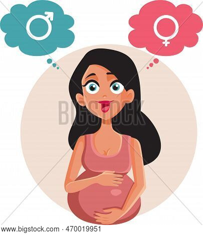 Pregnant Woman Thinking About The Gender Of Her Baby Vector Cartoon Illustration