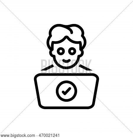 Black Line Icon For Determining Representative Explanatory Courage Laptop Work Employee