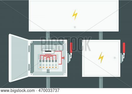 An Electrical Cabinet With Switch, Transformer, Toggle Switch, Vector Illustration
