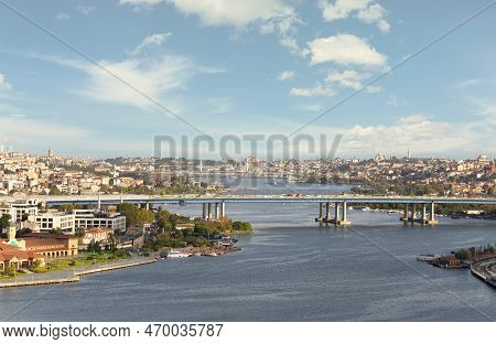 Istanbul City View From Pierre Loti Teleferik Station Overlooking Golden Horn, Eyup District, Istanb