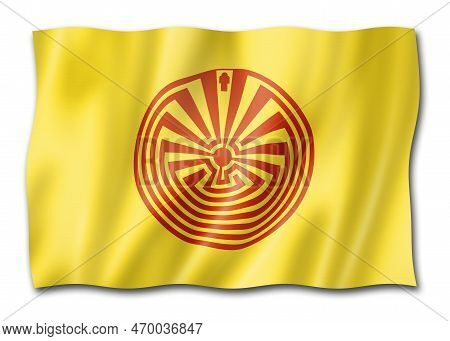 Oodham Ethnic Flag, Mexico Waving Banner Collection. 3d Illustration