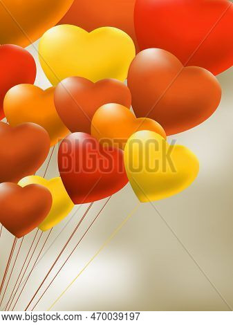 Copula Of Red Gel Balloons In The Shape Of A Heart. Eps 8 Vector File Included