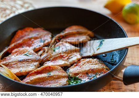Red Mullet Fish Cooked On A Pan
