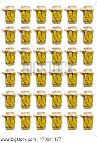 Glass Jars With Pickles. Natural Products, Vitamins And Preparations For The Winter. Collage, Set. I