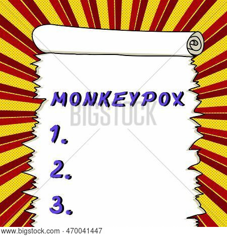 Sign Displaying Monkeypox. Word For Poxvirus Of Africa Caused By Chiefly In Wild Rodents And Primate