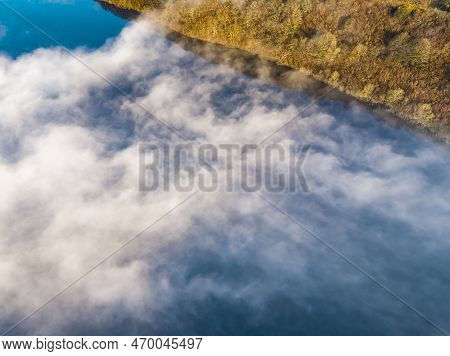 Aerial View Of Lough Fad In The Morning Fog, County Donegal, Republic Of Ireland
