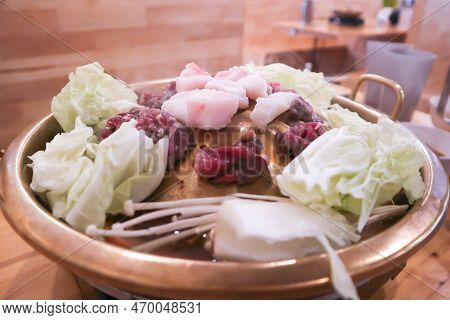 Grilled Beef And Grilled Pork, Grilled Beef In The Oven Or Thai Barbecue Or Thai Grill Pork And Vege