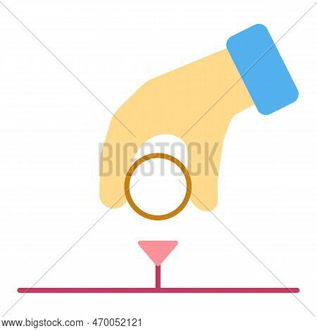 Hand Sets The Ball On The Stand Peder With A Golf Swing - Icon, Illustration On White Background, Fl