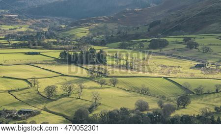 Beautiful Early Winter Morning Landscape View From Latrigg Fell In Lake District Across Towards Blen