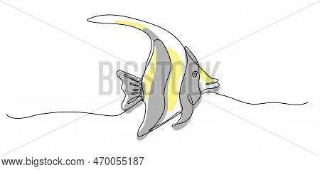 Continuous One Line Drawing Of Moorish Idol Fish. Marine Dweller. Concept Of Sea And Ocean Life. Han