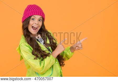 Choose Between Cutest And Trendiest. Girl Long Hair Yellow Background. Cold Season Concept. Winter F