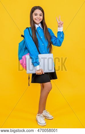 School Girl Has Estudy Education, Peace. Photo Of School Girl Has Estudy Education With Laptop