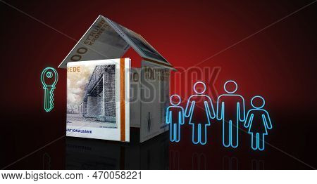 Danish Krone 100 Dkk Money Banknotes Paper House On The Table 3D Illustration