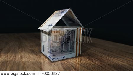 Danish Krone 100 Dkk Money Banknotes Paper House On The Table 3D Illustration