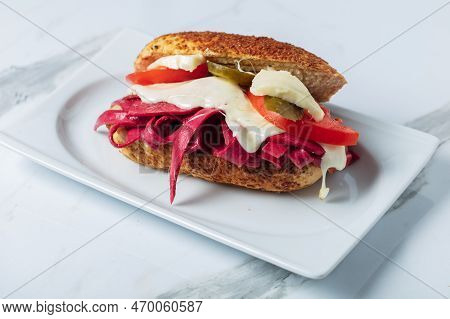 Traditional Delicious Turkish Foods Izmir Cesme Kumru Sandwich. High Quality Photo