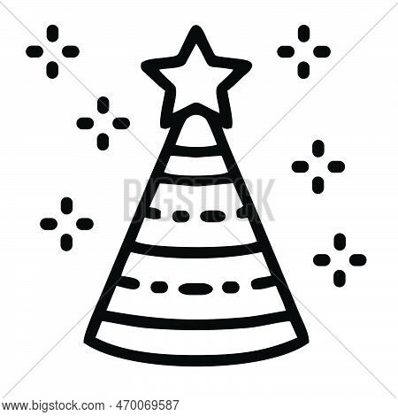 Party Hat Icon Isolated On White Background. Line Cone Hat Vector, Flat Icon Decorated With Dots, St