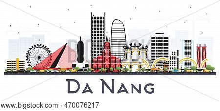 Da Nang Vietnam City Skyline With Color Buildings Isolated On White. Vector Illustration. Business T