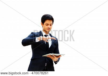Asian Young Businessman Using Laptop Managing His Business On Worldwild Isolare On White