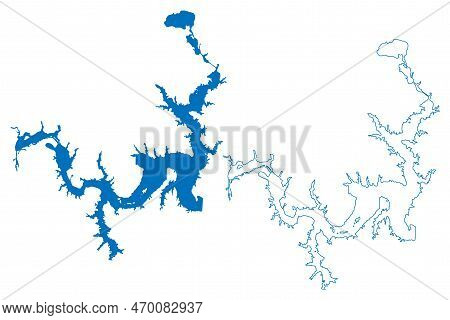 Lake Texoma Reservoir (united States Of America, North America, Us, Usa, Texas And Oklahoma) Map Vec