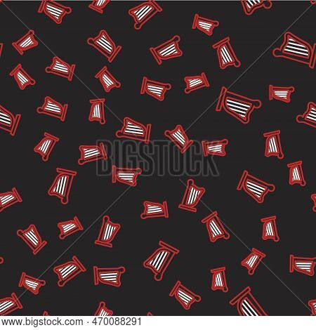 Line Harp Icon Isolated Seamless Pattern On Black Background. Classical Music Instrument, Orhestra S