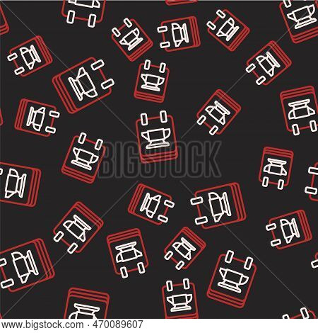 Line Blacksmith Anvil Tool Icon Isolated Seamless Pattern On Black Background. Metal Forging. Forge 
