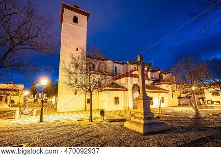 Ancient Church And Square In Historic Albayzin Hood Of Granada, Andalusia Region Of Spain