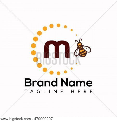 Bee Template On M Letter. Bee And Honey Logo Design Concept