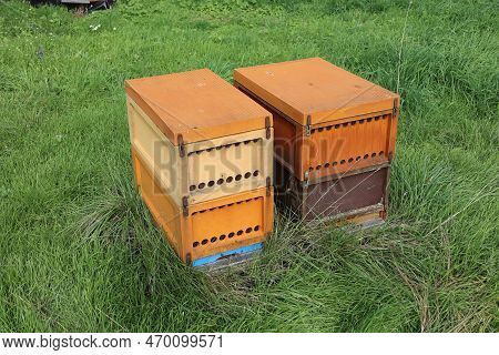 Beehives On A Meadow Near Weissach In The Summer